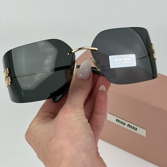 Miu Miu MU54YS 5AK5S0 BRAND NEW Sunglasses Gold Grey Wraparound Rimless Women main image 7